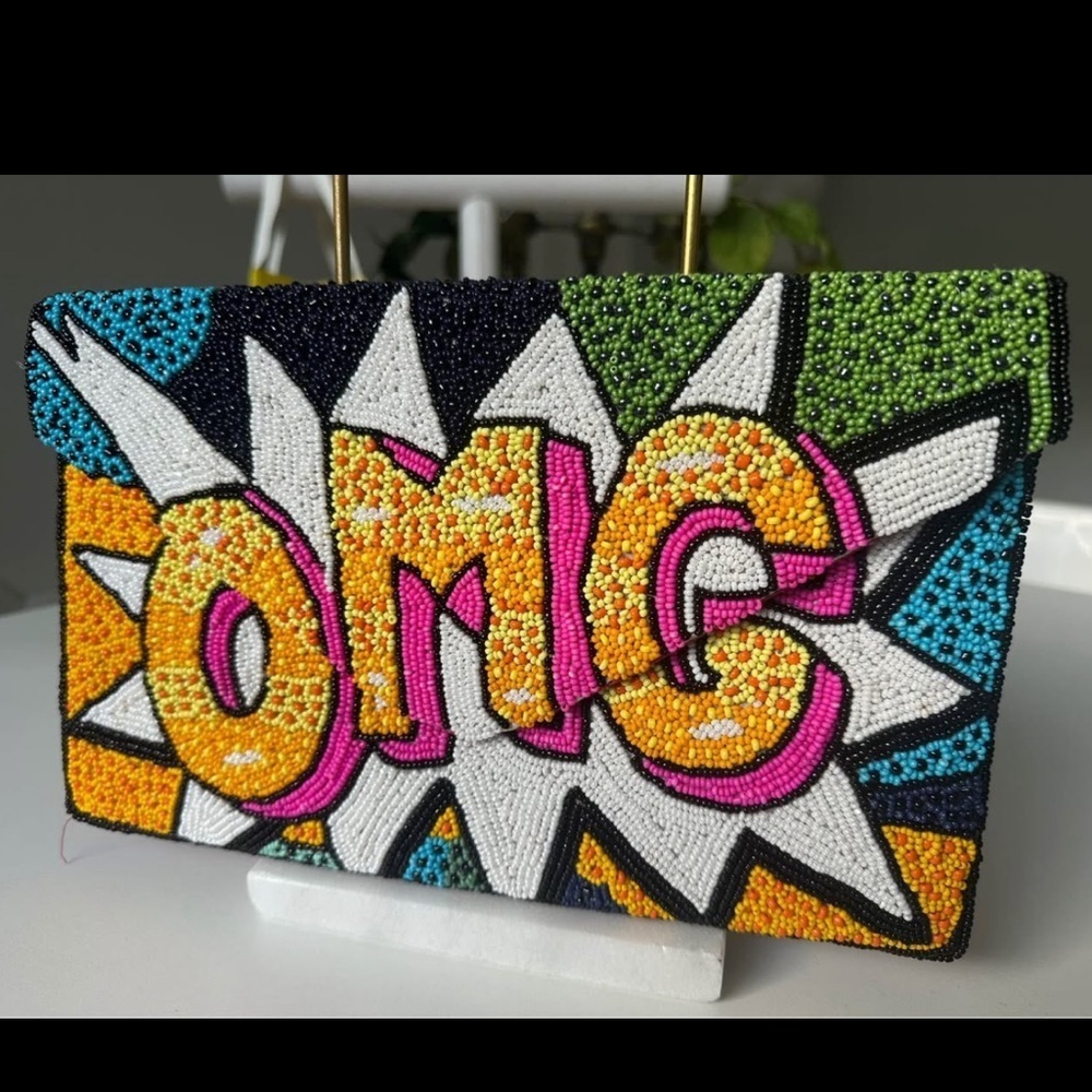 OMG! Pop Art style Beaded Clutch | neon colors | Hand Crafted | fun | kitschy